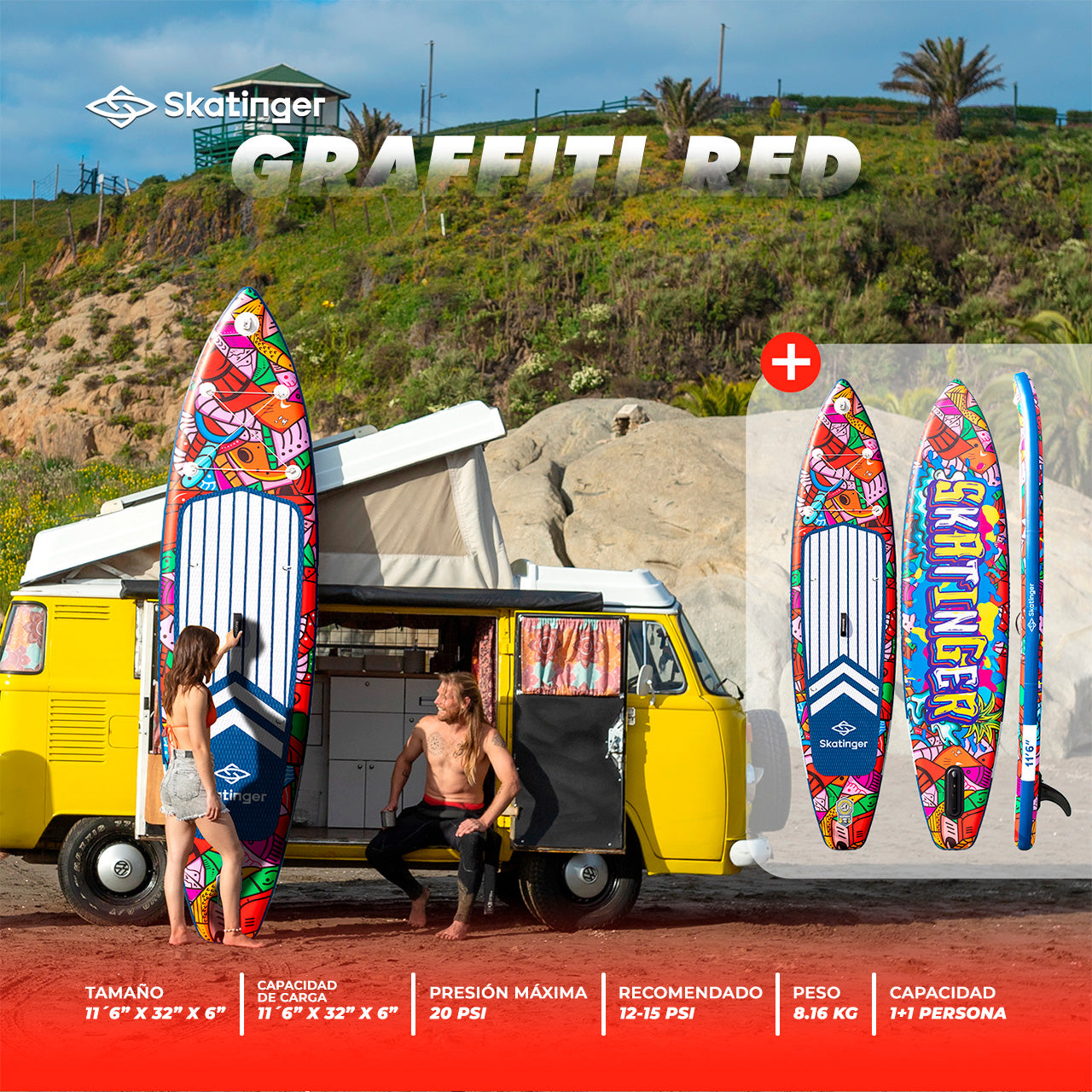 Paddle Board Inflable Graffiti Yellow / Red 11’6” con Accesorios