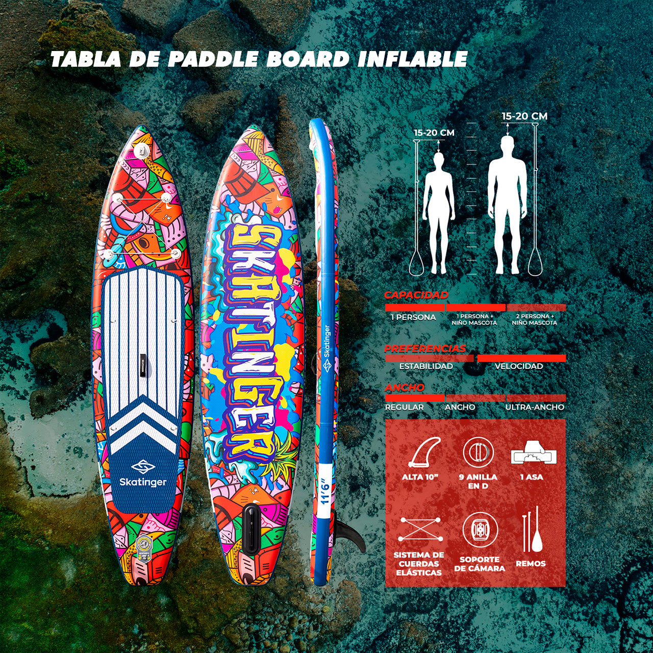Paddle Board Inflable Graffiti Yellow / Red 11’6” con Accesorios
