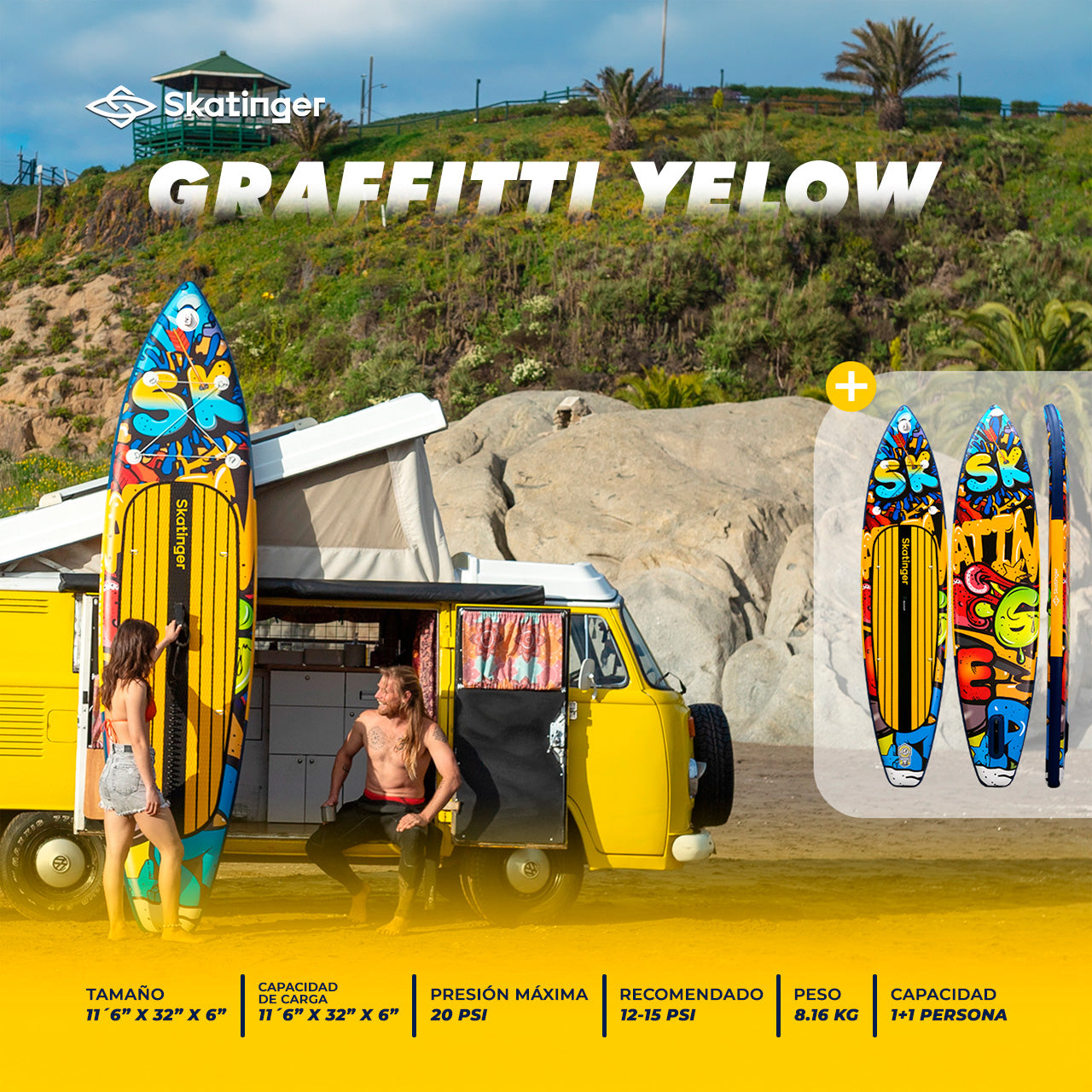 Paddle Board Inflable Graffiti Yellow / Red 11’6” con Accesorios