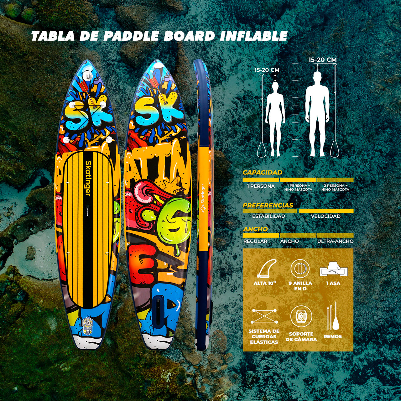 Paddle Board Inflable Graffiti Yellow / Red 11’6” con Accesorios