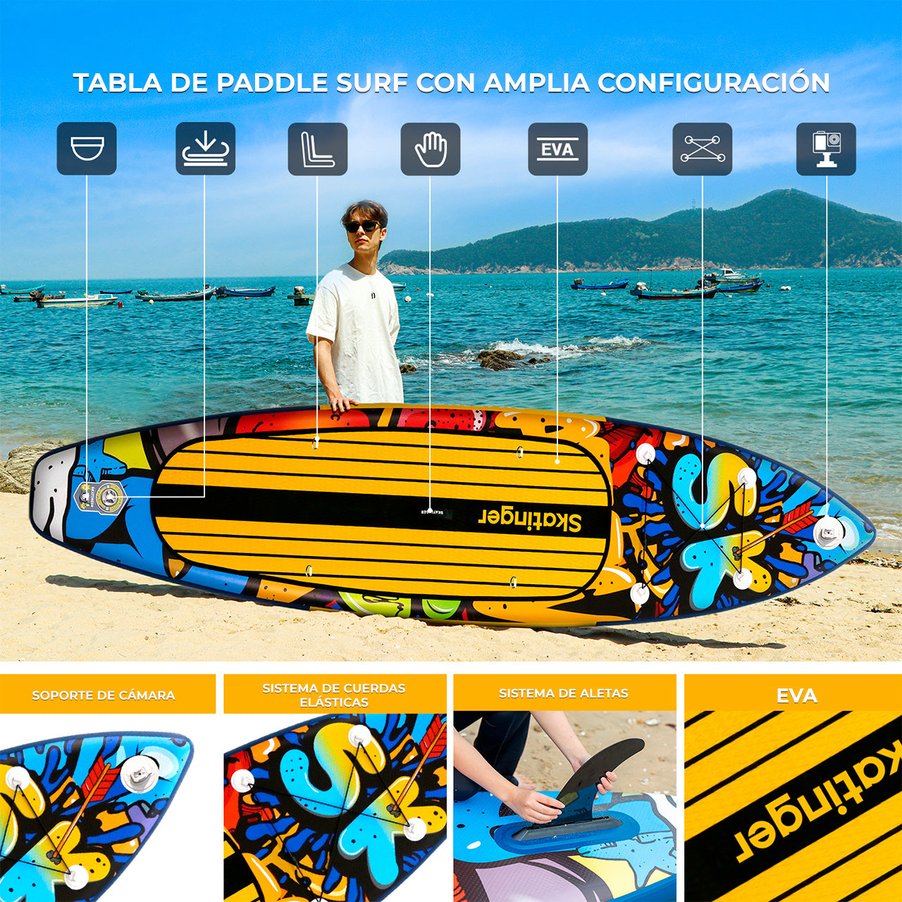 Paddle Board Inflable Graffiti Yellow / Red 11’6” con Accesorios