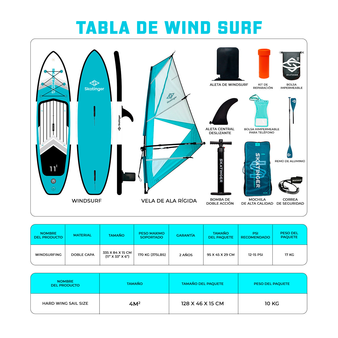 Paddle Board Inflable SKHSAC 11’ con Hard Sail y Accesorios