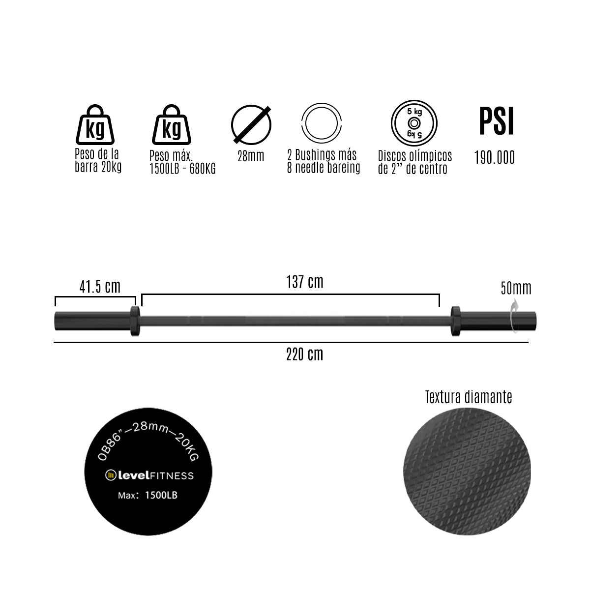 Barra Olimpica Cerakote Colores 45lb 20kg Crossfit