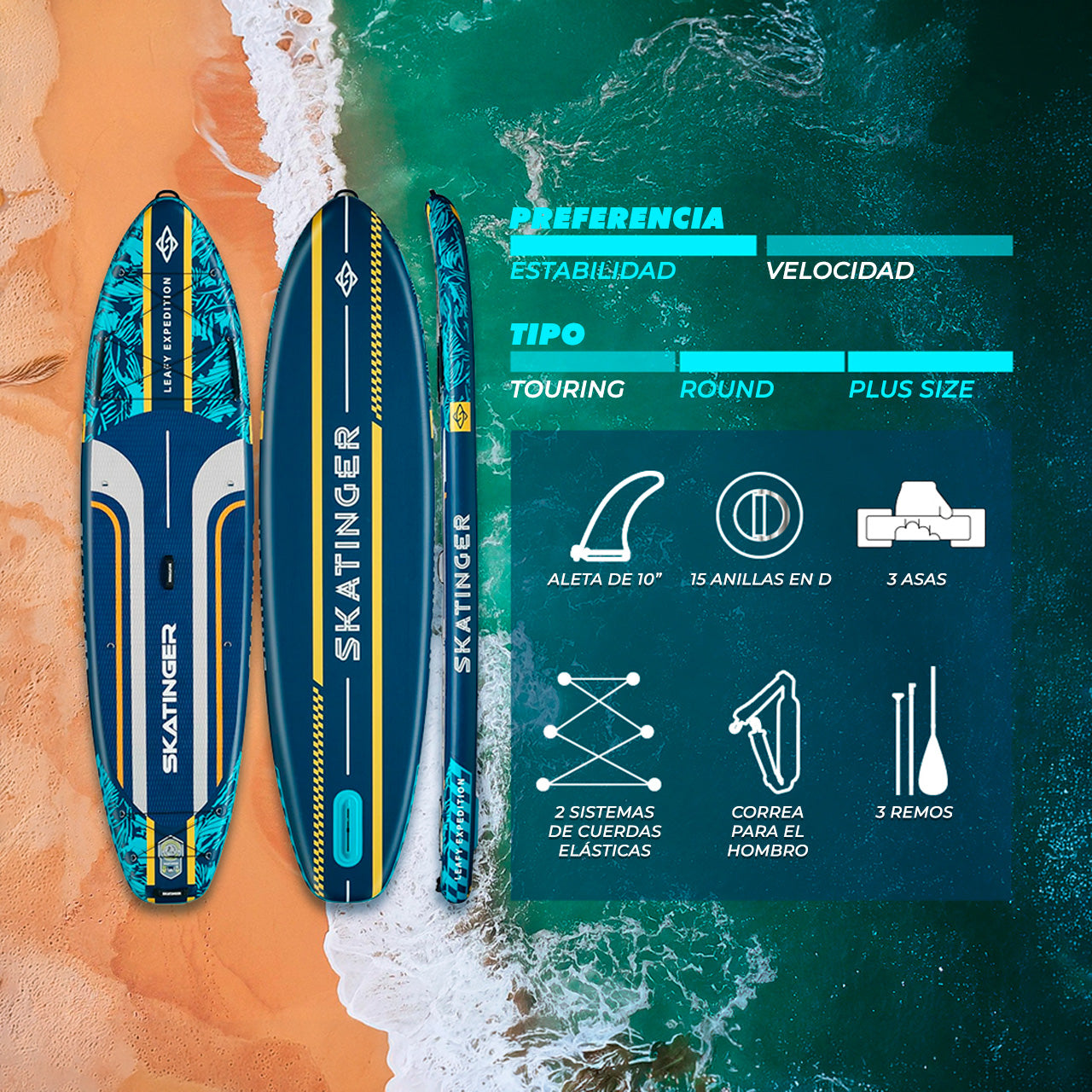 Paddle Board Inflable Leafy Expedition Green / Blue 11’6” con Accesorios