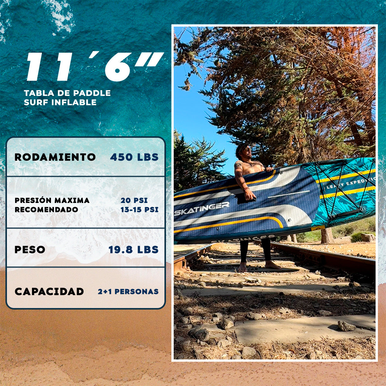 Paddle Board Inflable Leafy Expedition Green / Blue 11’6” con Accesorios