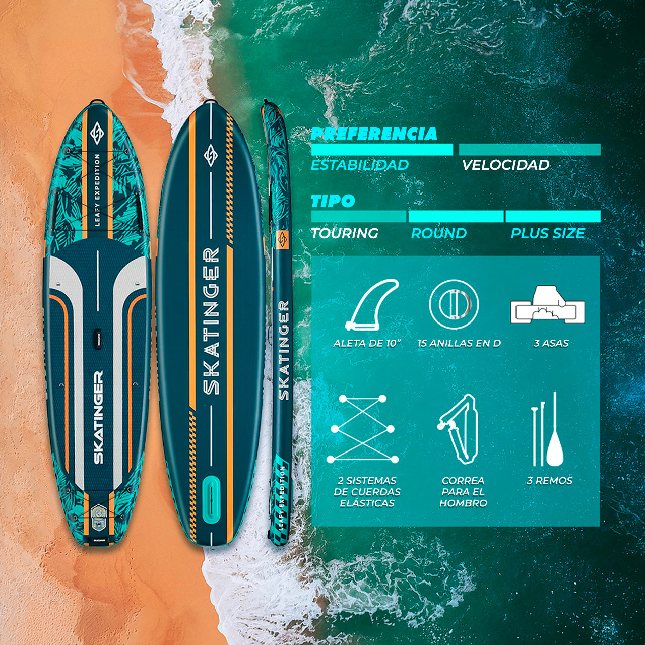 Paddle Board Inflable Leafy Expedition Green / Blue 11’6” con Accesorios