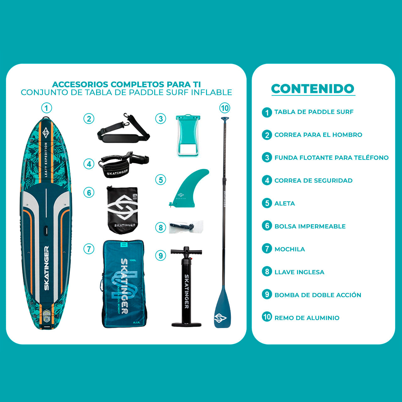 Paddle Board Inflable Leafy Expedition Green / Blue 11’6” con Accesorios