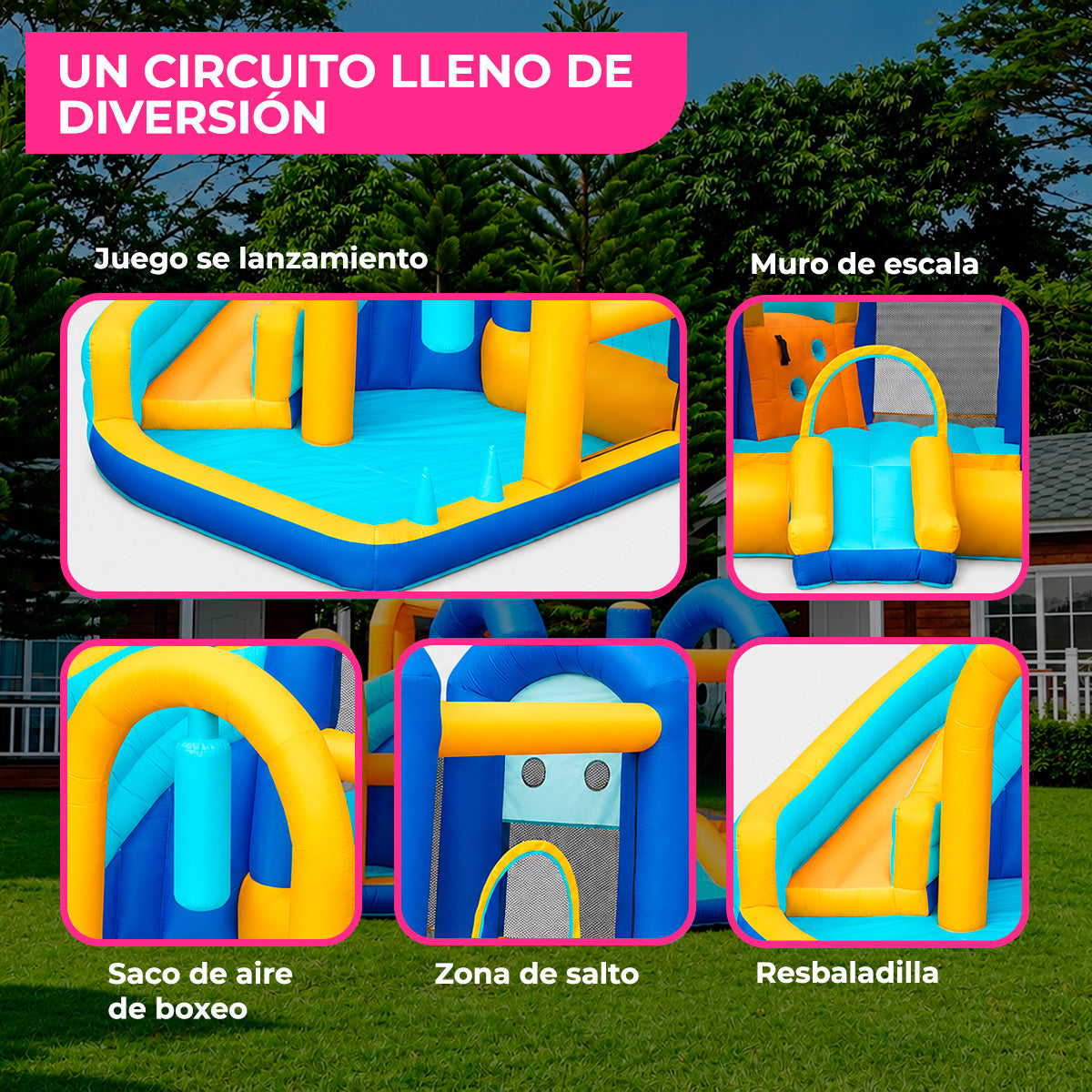 Brincolín Inflable Infantil Mini Resort con Tobogán, Resbaladilla y Soplador 450W
