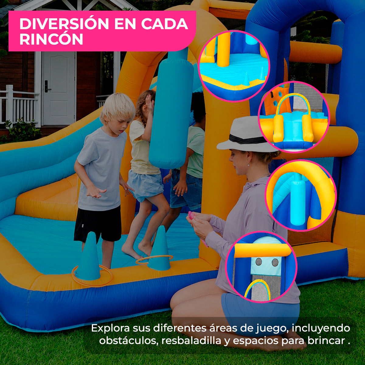 Brincolín Inflable Infantil Mini Resort con Tobogán, Resbaladilla y Soplador 450W