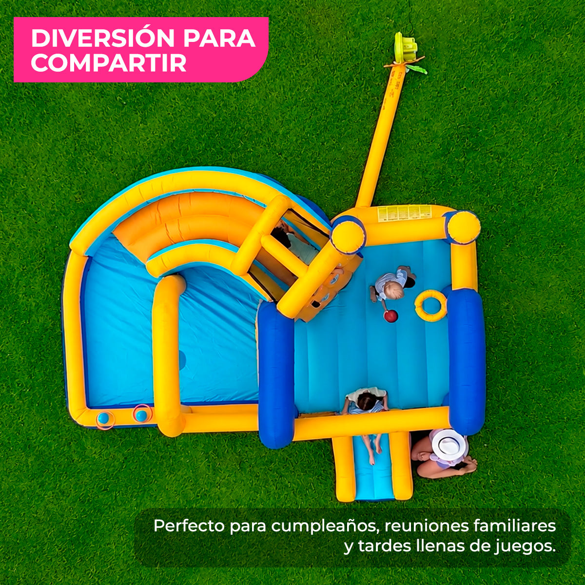 Brincolín Inflable Infantil Mini Resort con Tobogán, Resbaladilla y Soplador 450W