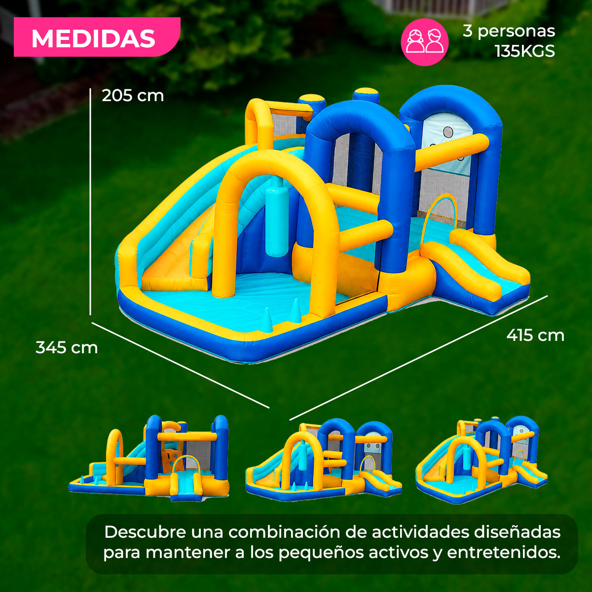 Brincolín Inflable Infantil Mini Resort con Tobogán, Resbaladilla y Soplador 450W
