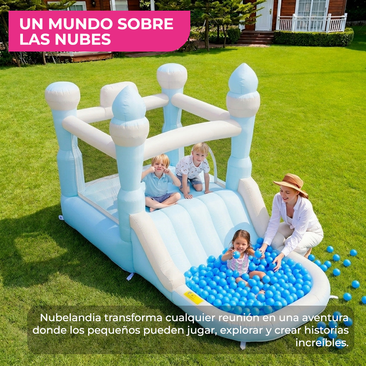 Brincolín Inflable Infantil Nubelandia con Soplador 350W para Exterior
