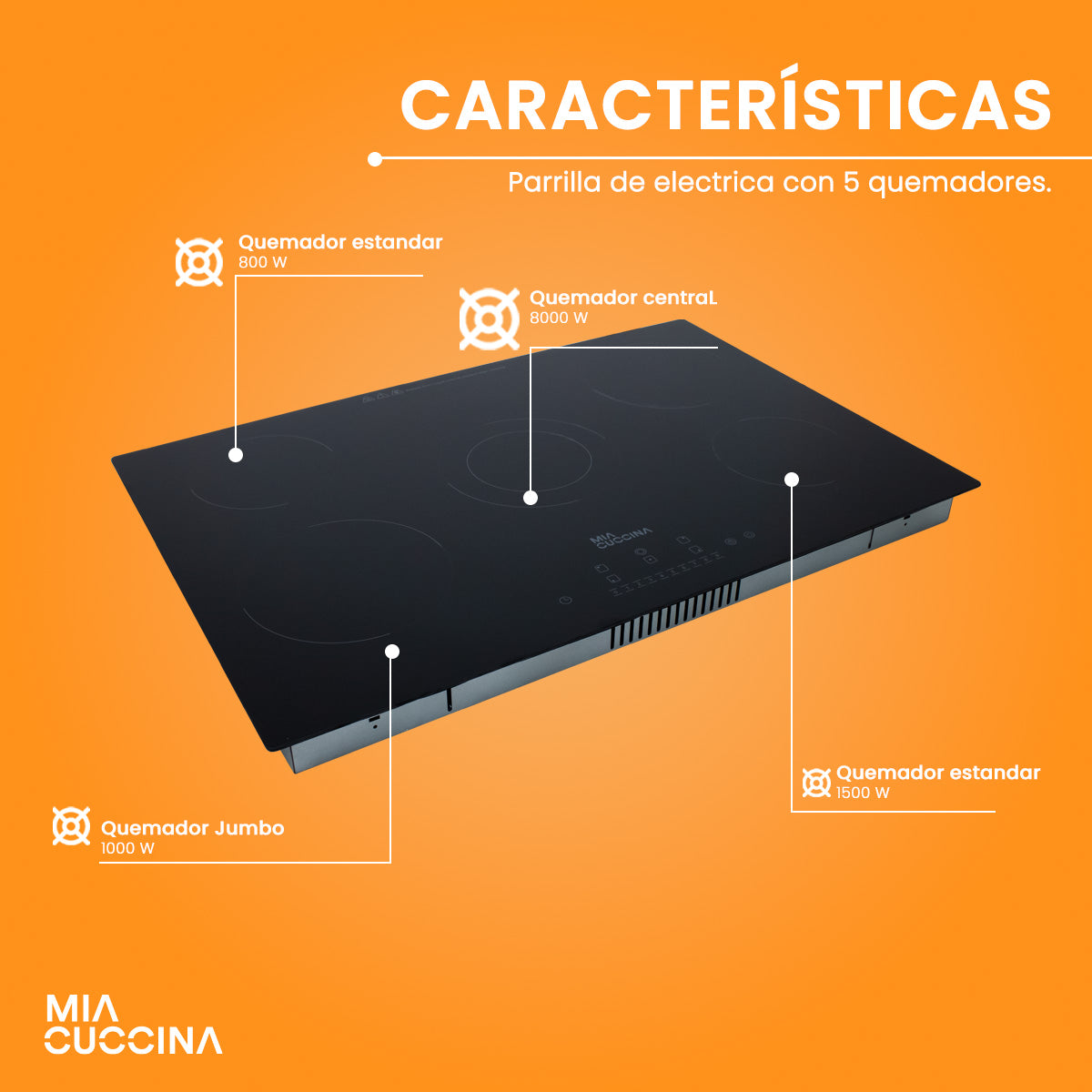 Parrilla Eléctrica  5 Quemadores | Vidrio Templado