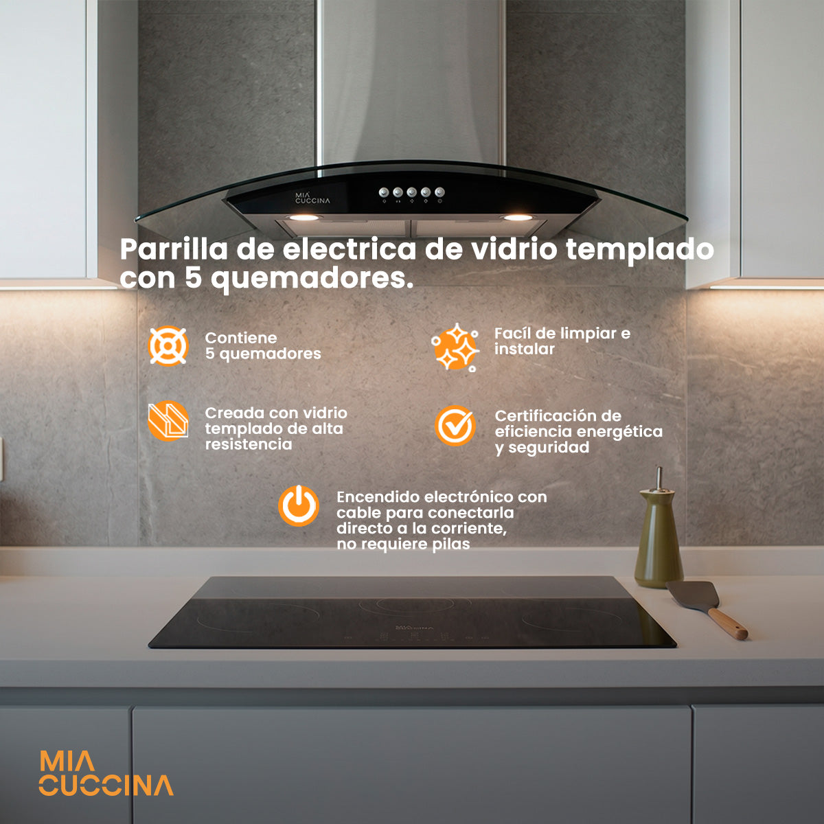 Parrilla Eléctrica  5 Quemadores | Vidrio Templado