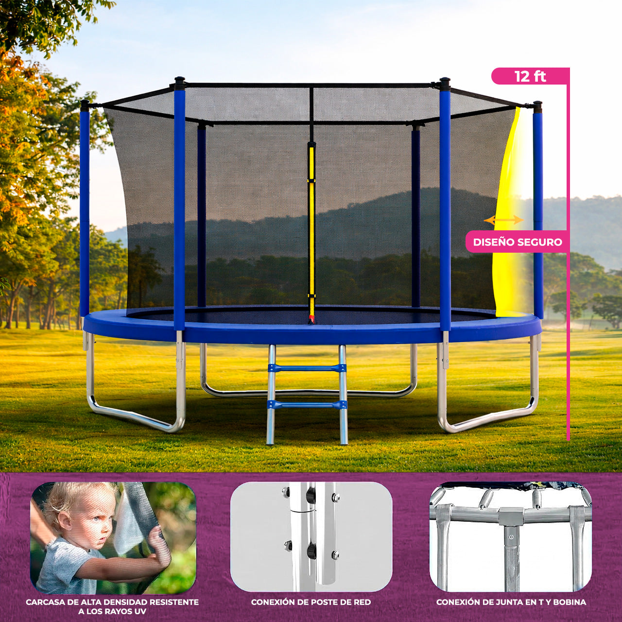 Trampolín Recto con Red de Seguridad para Exterior