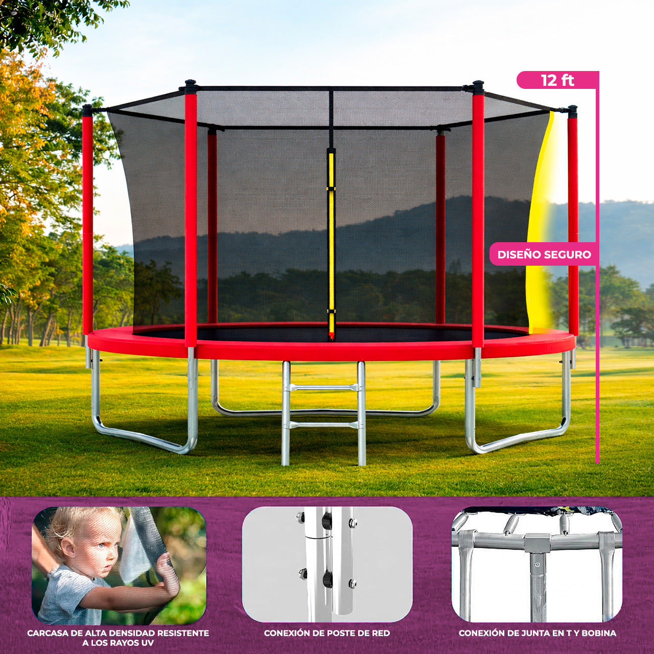 Trampolín Recto con Red de Seguridad para Exterior