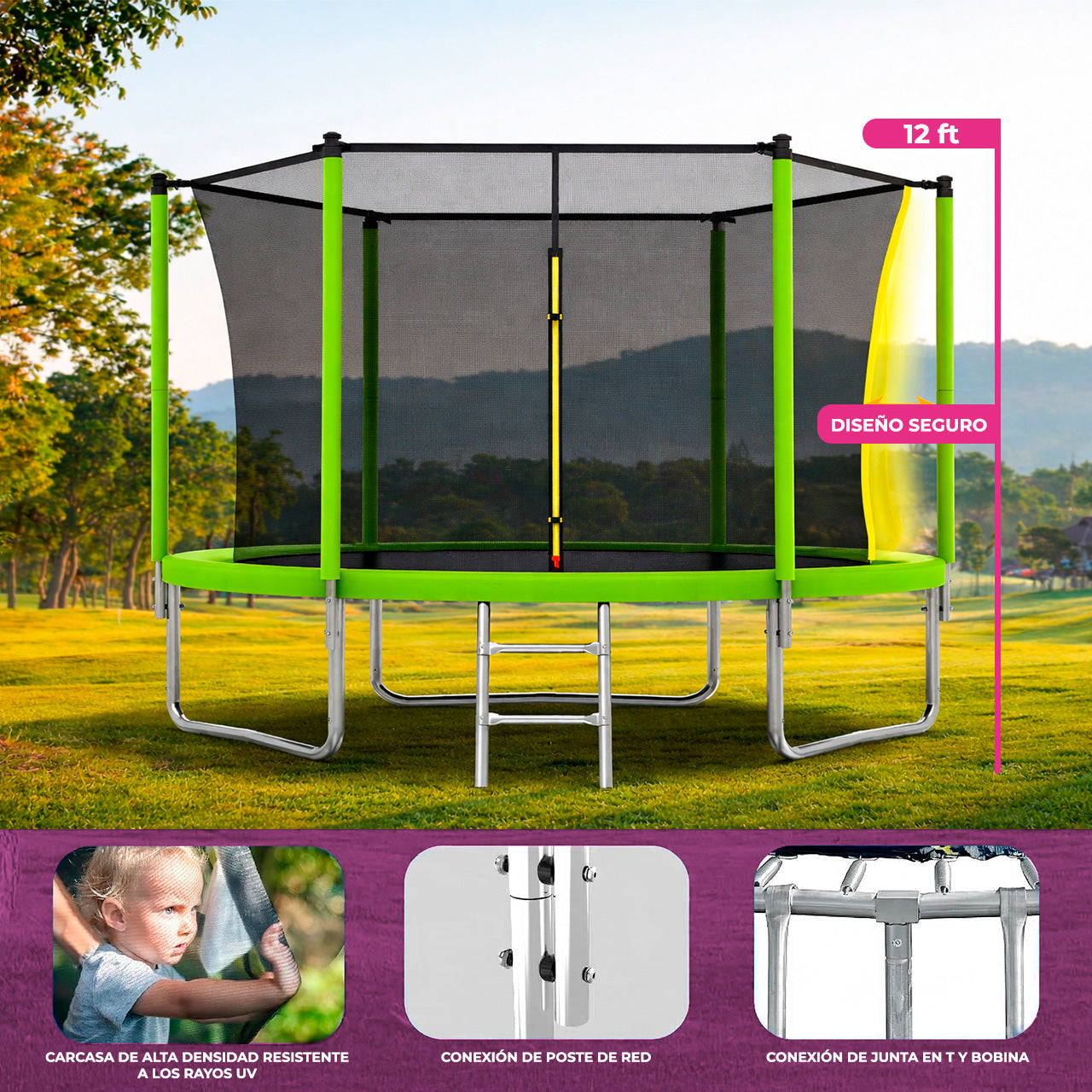 Trampolín Recto con Red de Seguridad para Exterior