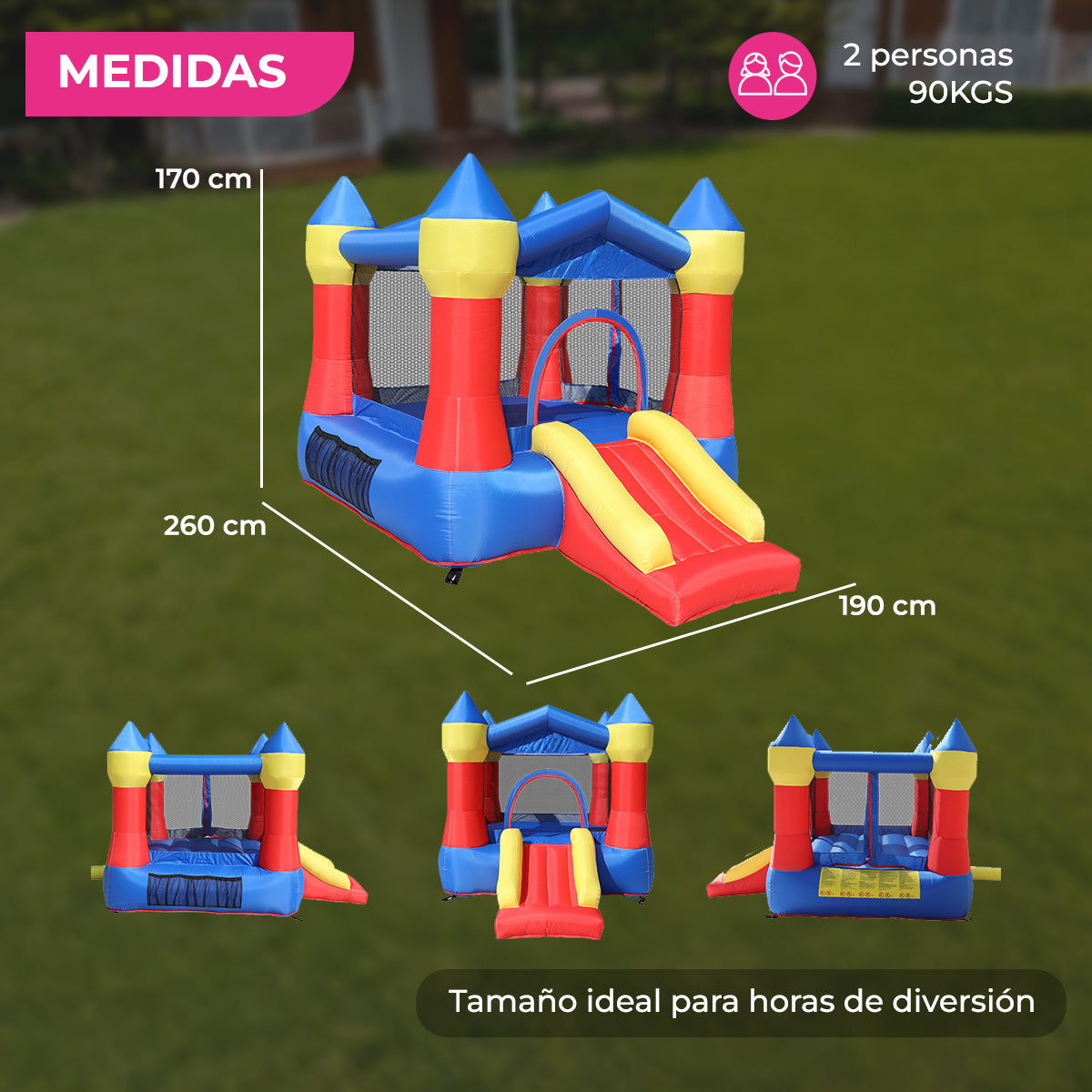 Castillo Inflable Infantil Reino Arcoíris con Soplador 350W para Jardín y Área de Juego