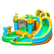 Brincolín Inflable Acuático Infantil Reino Mágico con Tobogán, Resbaladilla y Agua, Soplador 450W