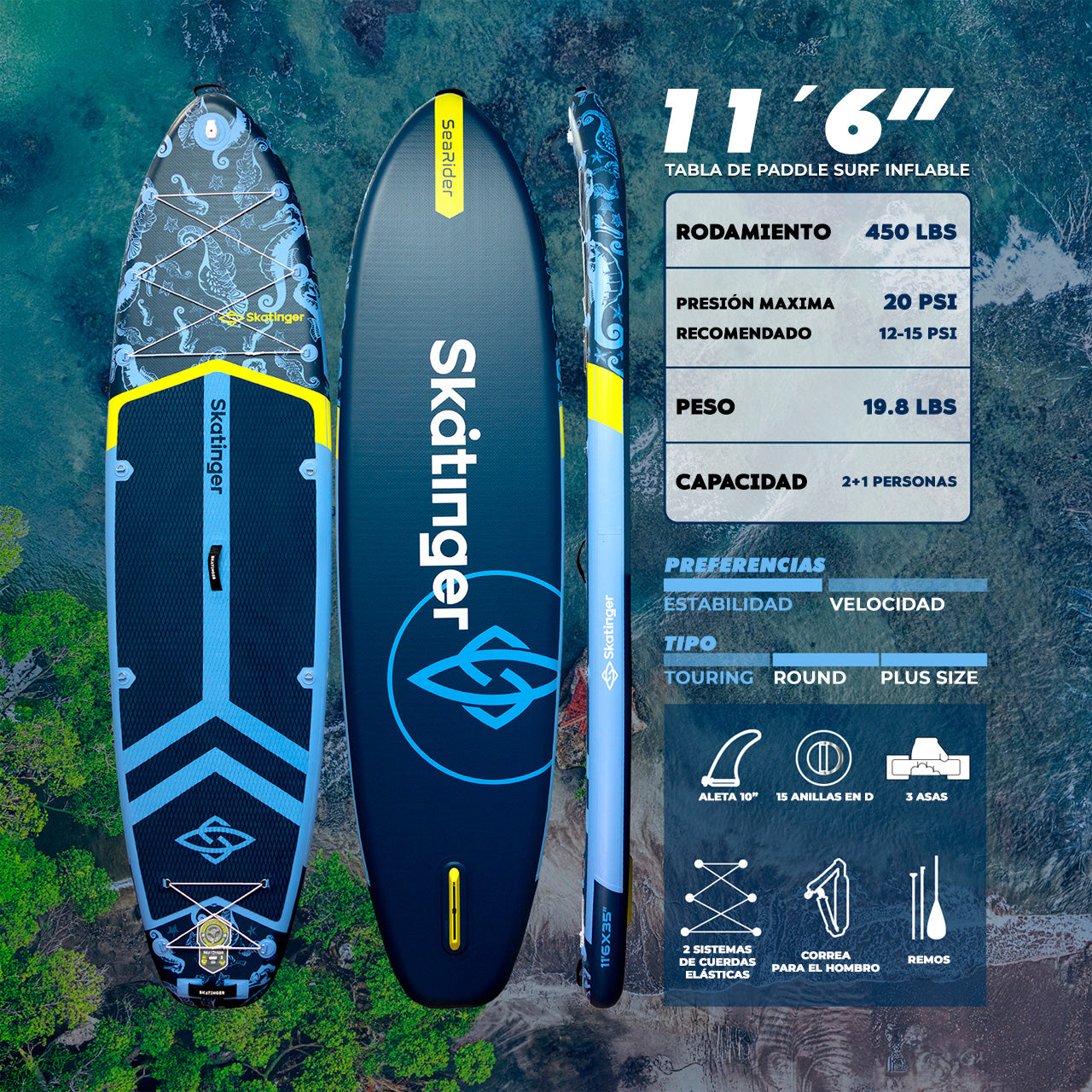 Paddle Board Inflable Sea Rider 11’6” con Accesorios