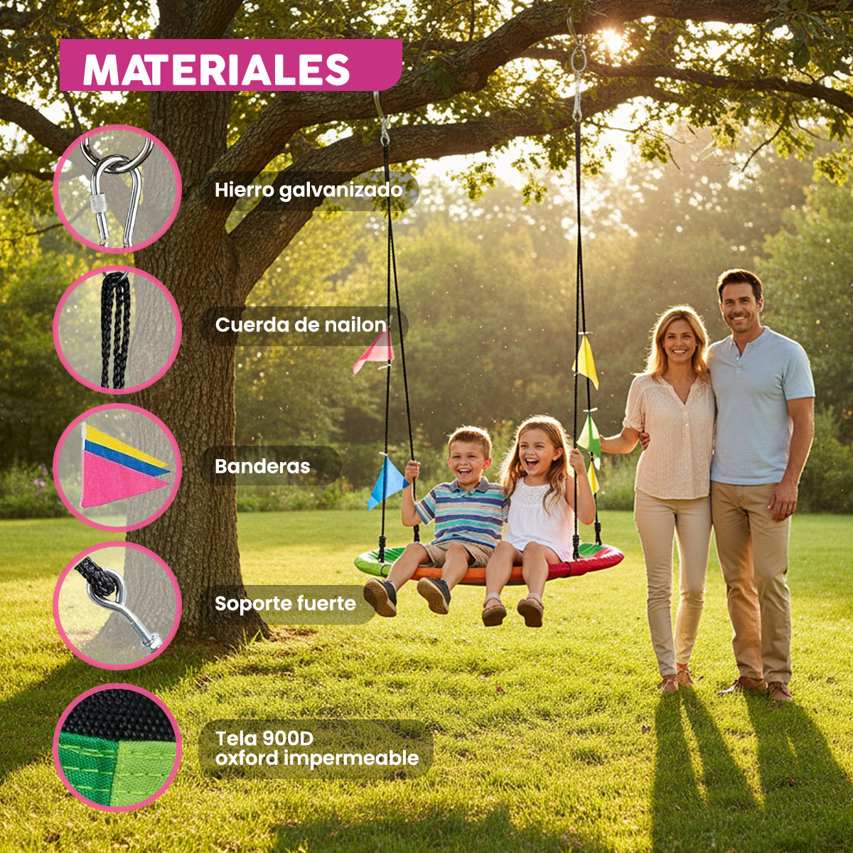 Columpio de Platillo 40” Infantil Tela Oxford 900D impermeable