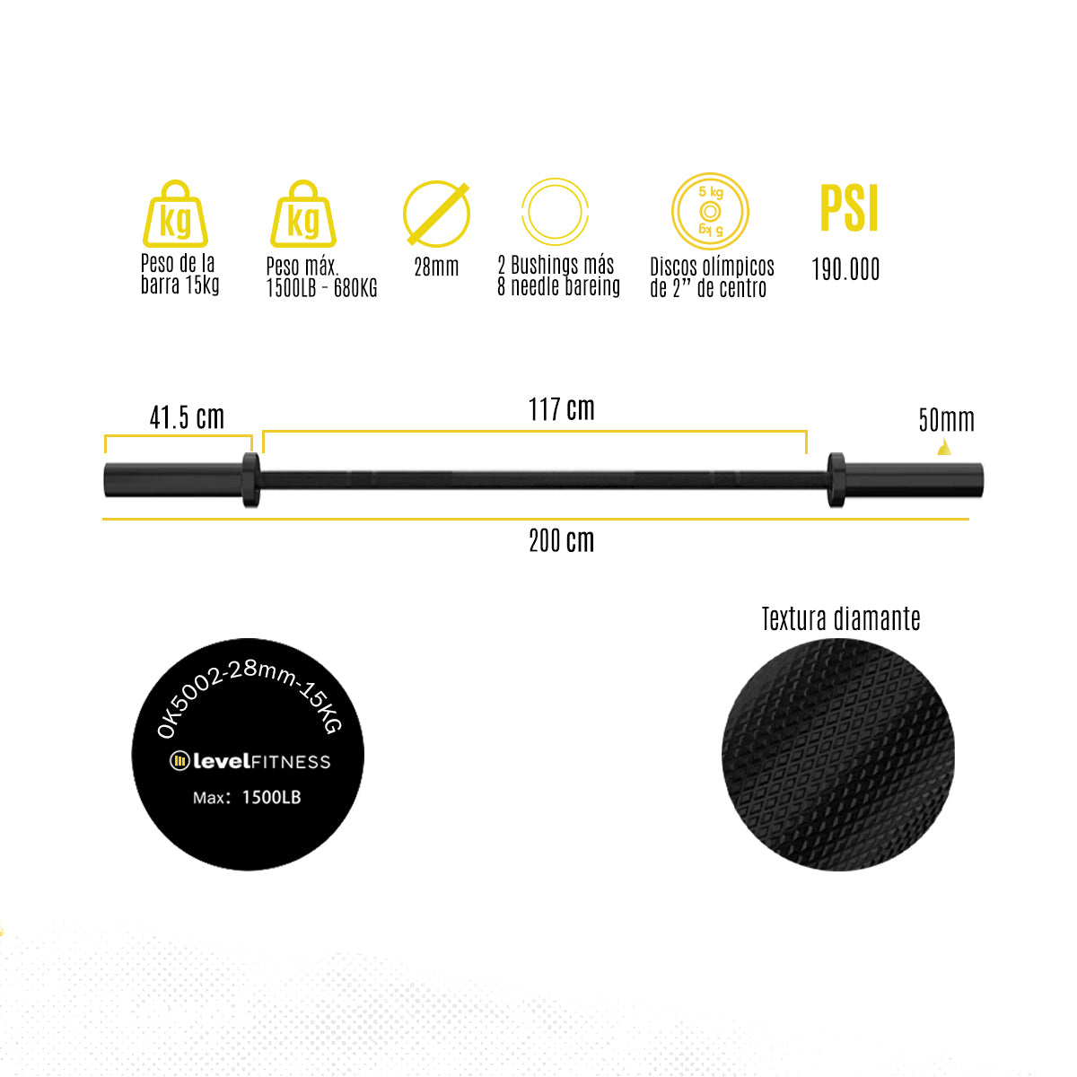 Barra Olimpica Cerakote Colores 15kg Crossfit