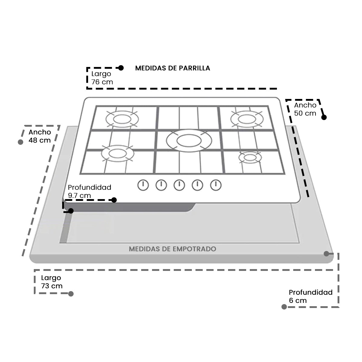 Parrilla A Gas 5 Quemadores Acero Inoxidable Mia Cuccina 120V