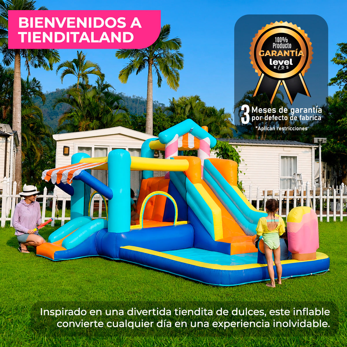 Brincolín Inflable Acuático Infantil Tienditaland con Soplador 450W y Conexión de Agua