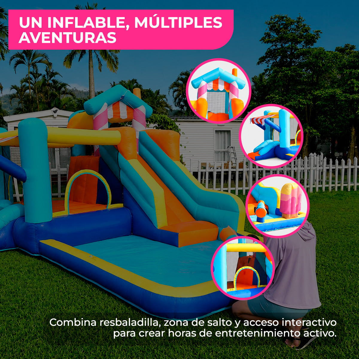 Brincolín Inflable Acuático Infantil Tienditaland con Soplador 450W y Conexión de Agua