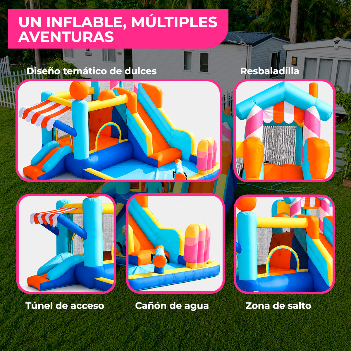 Brincolín Inflable Acuático Infantil Tienditaland con Soplador 450W y Conexión de Agua