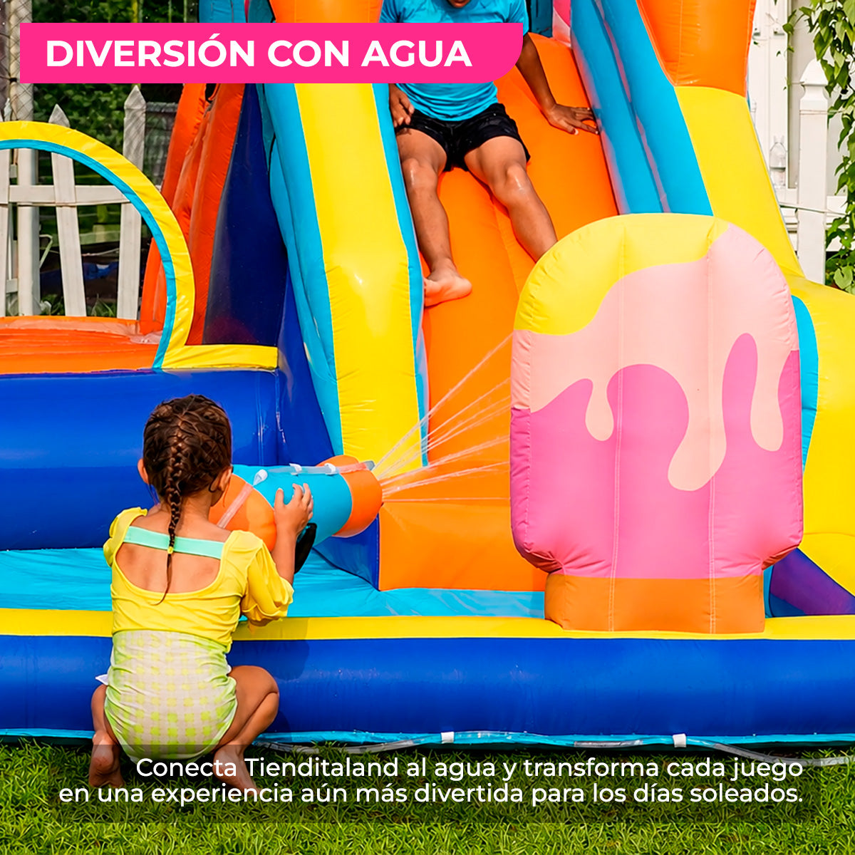 Brincolín Inflable Acuático Infantil Tienditaland con Soplador 450W y Conexión de Agua