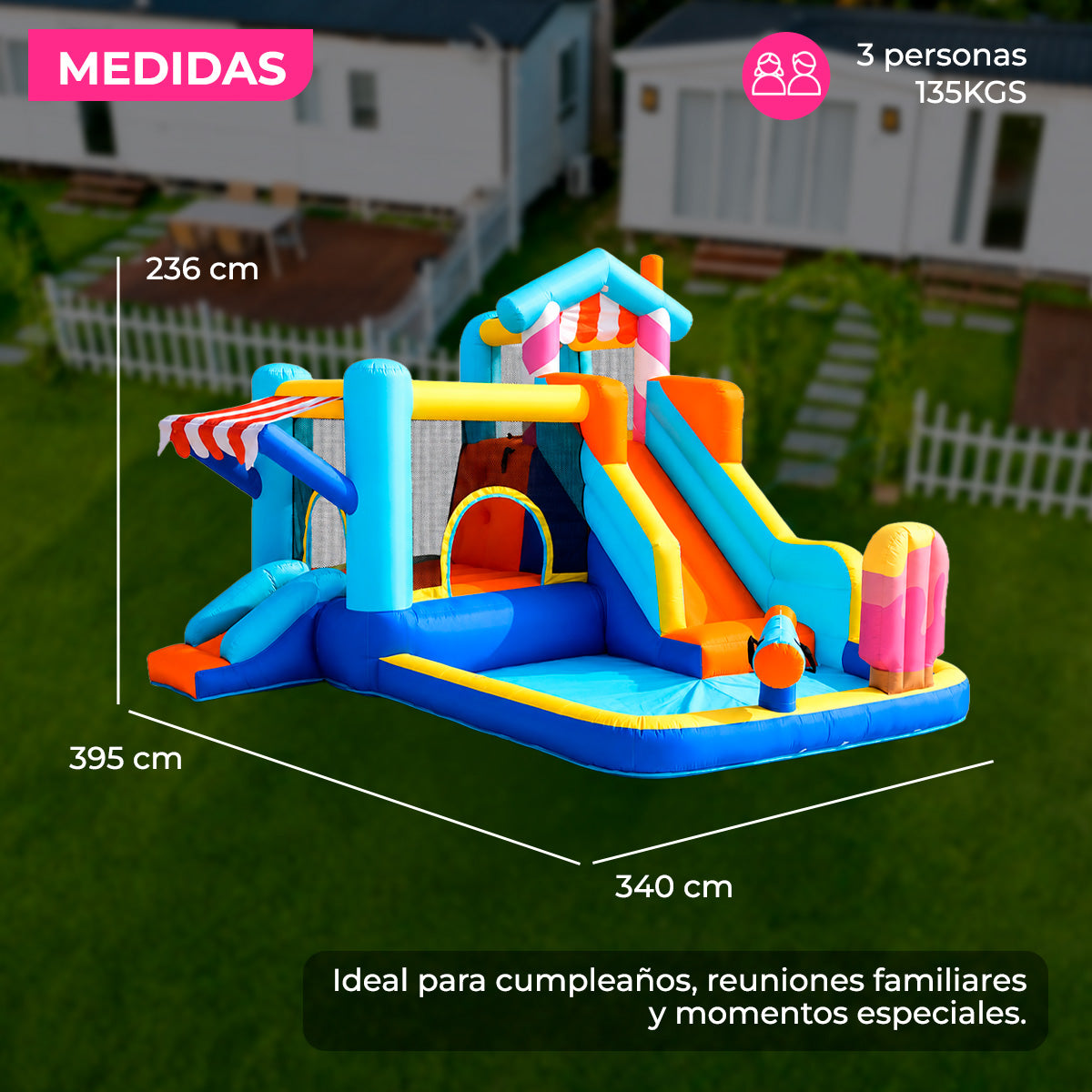 Brincolín Inflable Acuático Infantil Tienditaland con Soplador 450W y Conexión de Agua