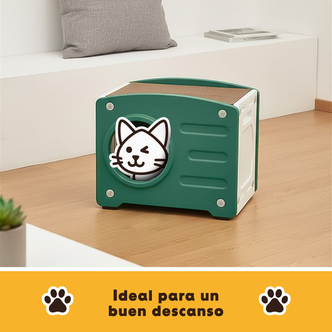 Casa y Cama De Plástico para Gato con Rascador