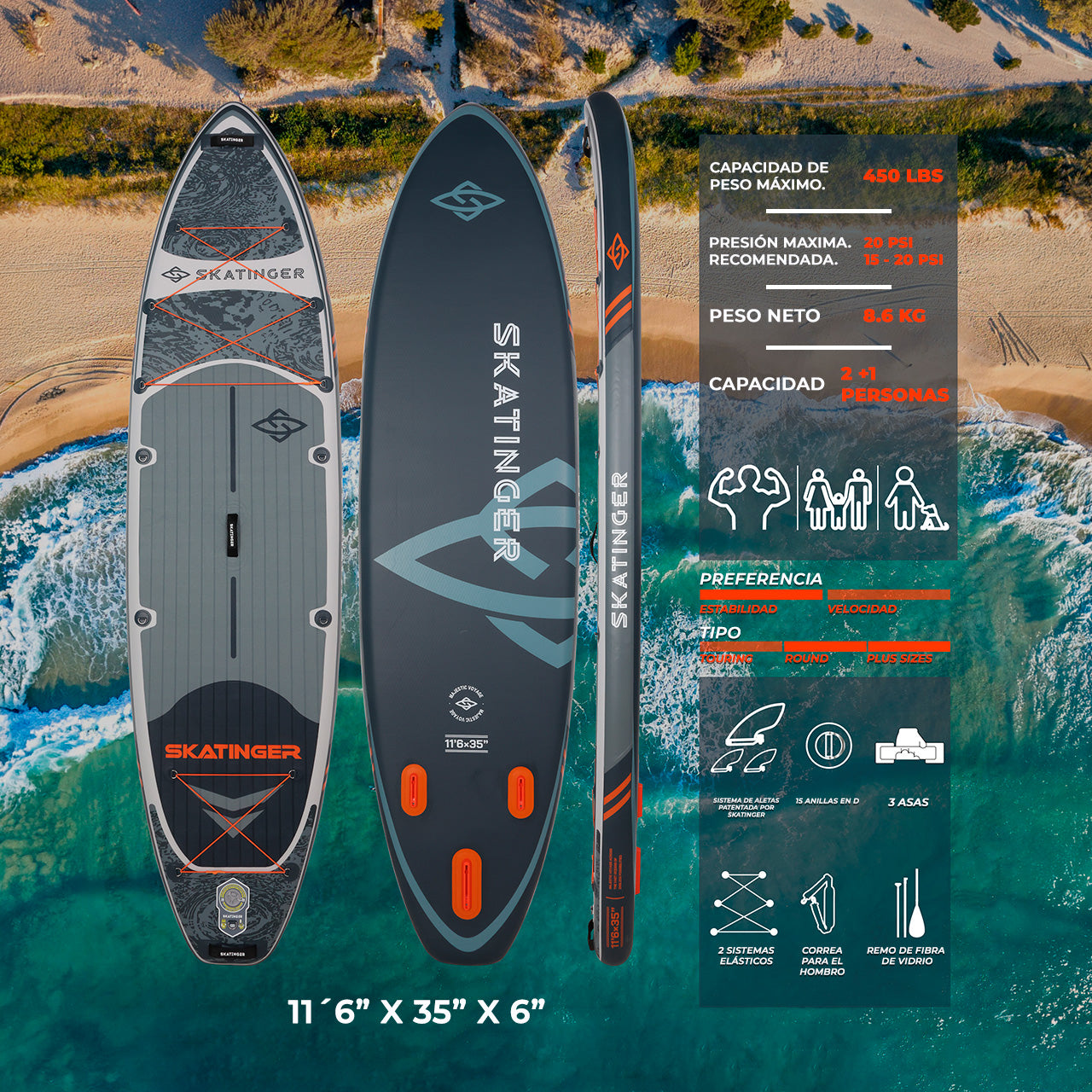 Paddle Board Inflable Wave Green / Silver 2026 11’6” con Accesorios