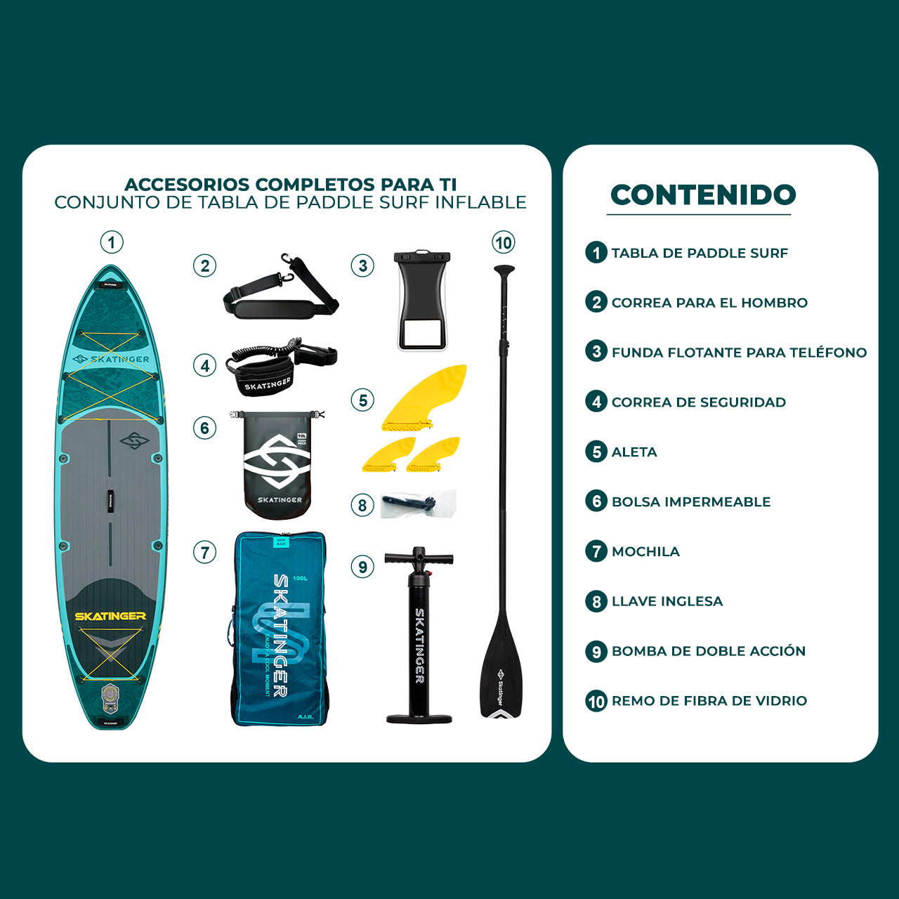 Paddle Board Inflable Wave Green / Silver 2026 11’6” con Accesorios